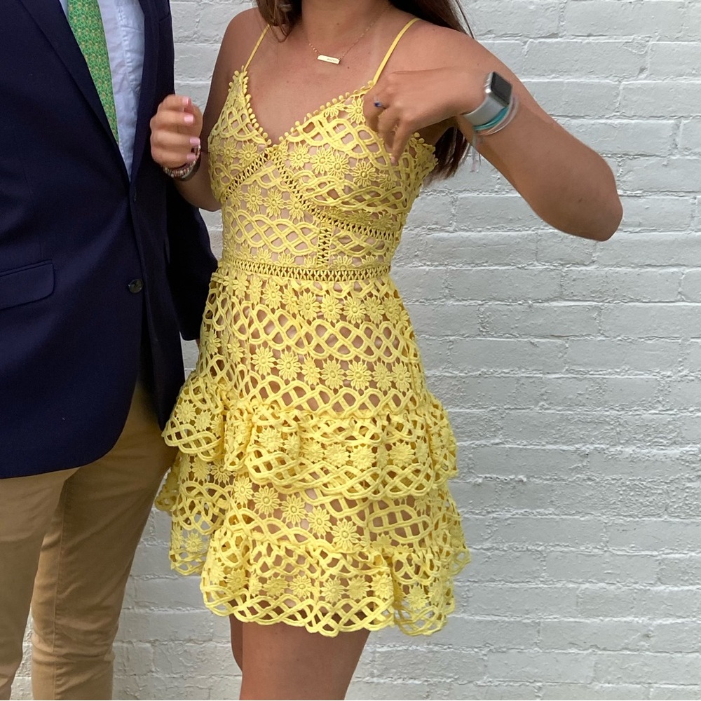 Lulu's Yellow Lace Mini Dress